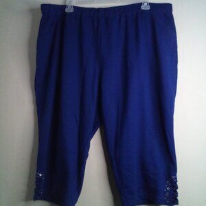 Quacker Factory Jeanne Bice Capri Pants Women 3X Rhinestone Cut-out Elastic Blue